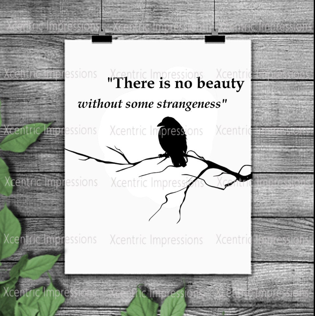 There is no beauty without some strangeness, Edgar Allen Poe silhouette, stencil, svg, png instant download, crow stencil, vinyl stencil
