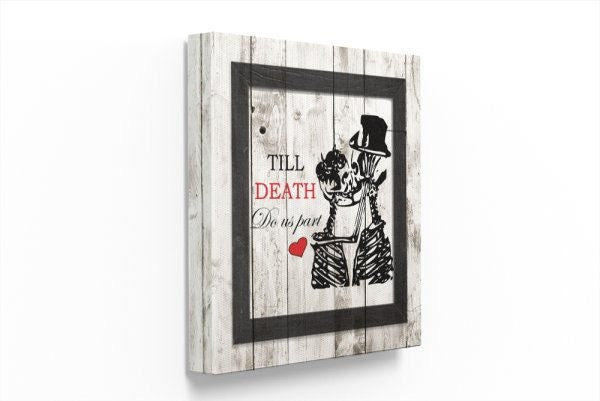 Till death do us part, canvas art, canvas, skulls kissing, skull, Prints, skulls, Valentine's Day, Wedding, skeleton wedding. skeletons
