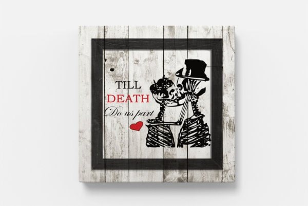 Till death do us part, canvas art, canvas, skulls kissing, skull, Prints, skulls, Valentine's Day, Wedding, skeleton wedding. skeletons