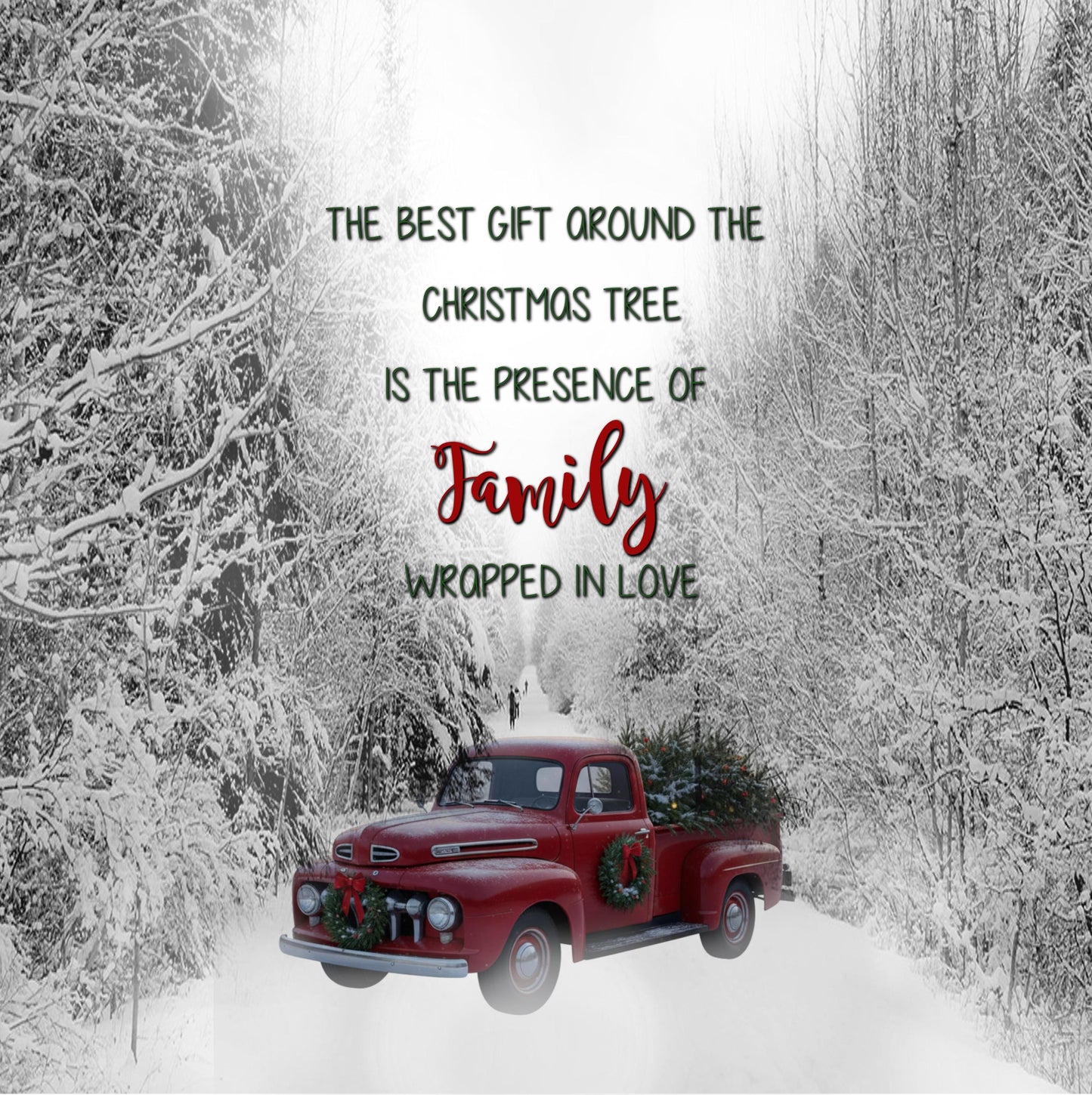 Antique Red Truck with Christmas Trees in a Winter Scene - PNG file, Instant download