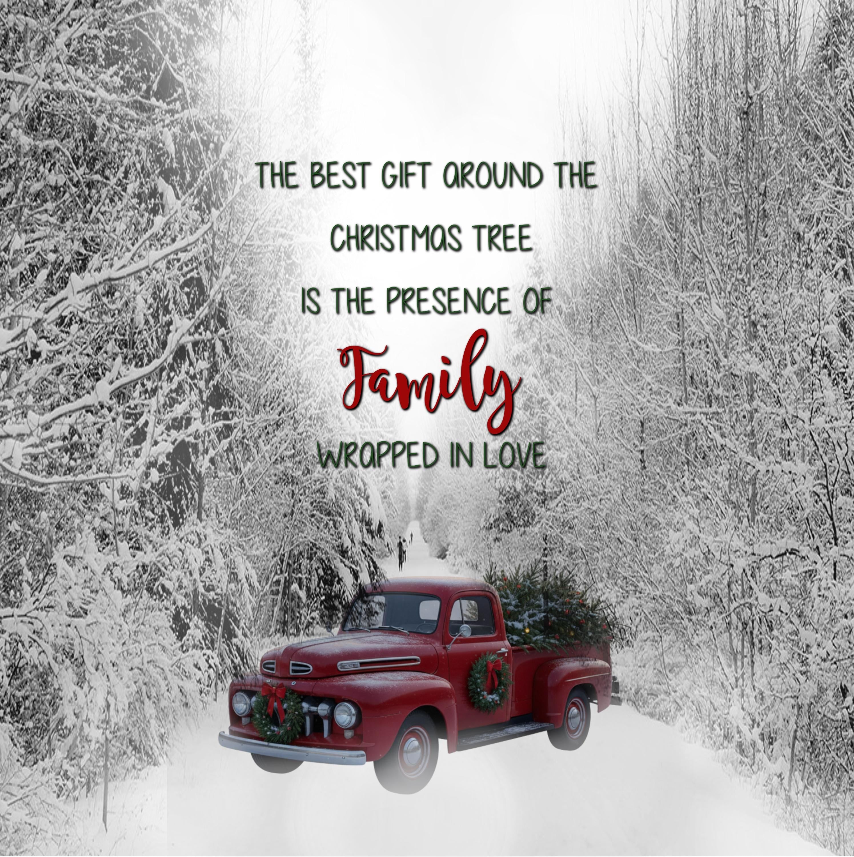 Antique Red Truck with Christmas Trees in a Winter Scene - PNG file, Instant download