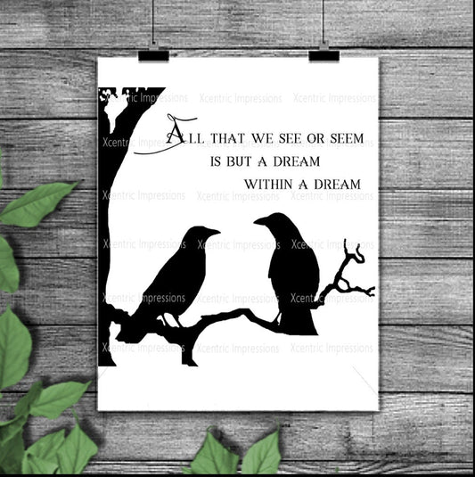 All that we see or seem, Edgar Allen Poe silhouette, stencil, svg, png instant download, crow stencil, vinyl stencil